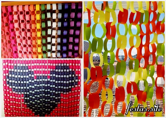 Cortina de Papel Crepom feita com argolas