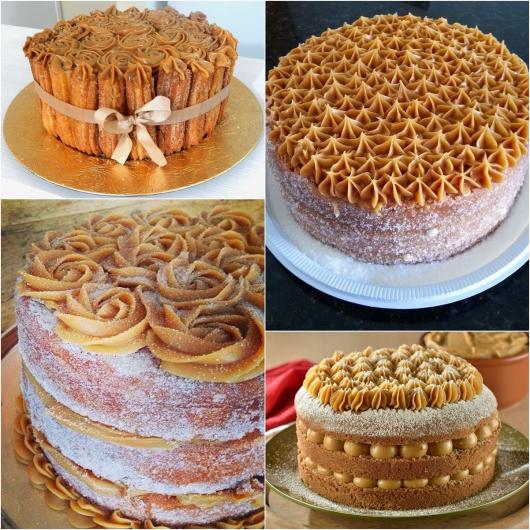 Bolo de Churros de Aniversário com flores de doce de leite