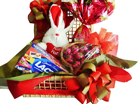 Cesta de Páscoa Para namorada com fita de cetim vermelha