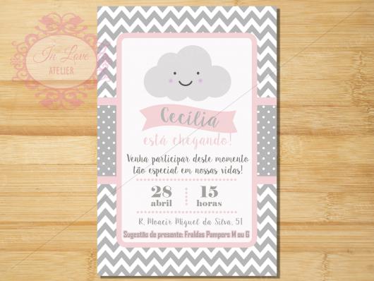 Convites Chá de Bebê Nuvem Menina