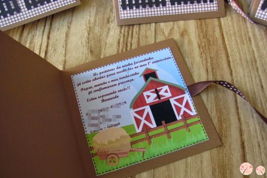 Convites Fazendinha scrap marrom