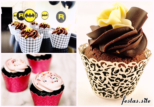 Cupcake de Chocolate modelos de Wrappers Batman, arabesco e vermelho lisa