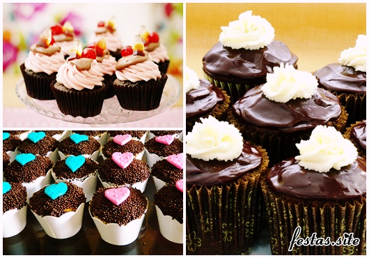 Cupcake de Chocolate modelos decorados com ganache e chantilly