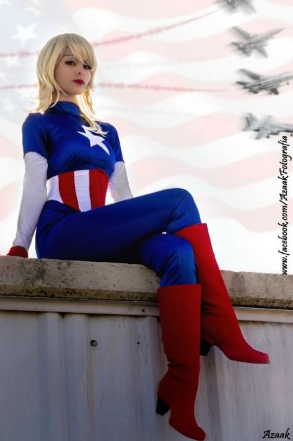 Fantasia Capitão América Feminina com bota feminina cano longo