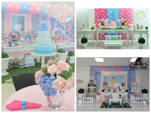 Festa Cinderela Rosa e Azul com flores naturais