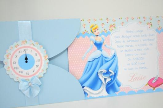 Convite da Festa Cinderela azul e rosa