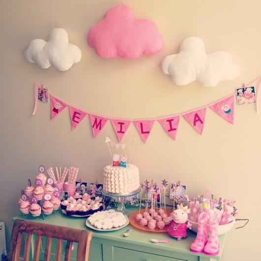 Decoração Festa Peppa Pig em tons rosa baby