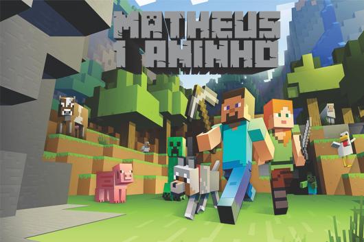 Painel de Festa Infantil MineCraft com nome do aniversariante 