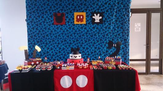 Painel de Festa Infantil Mickey de tecido azul