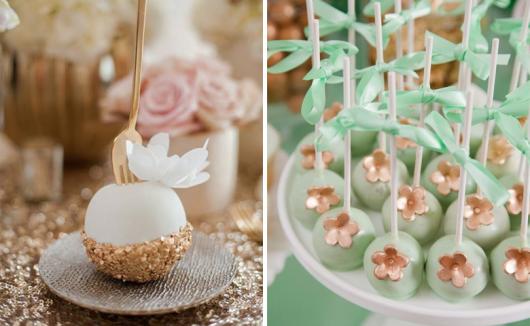 Pop Cake de Casamento com detalhes em dourado 