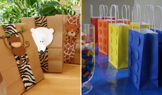 Saquinhos para Lembrancinhas de papel Kraft tema Safari e Lego