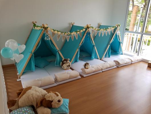 Como fazer uma festa do Pijama cabana azul com bandeirinhas