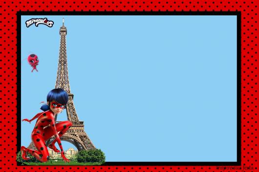 Convites Ladybug na Torre Eiffel para imprimir grátis