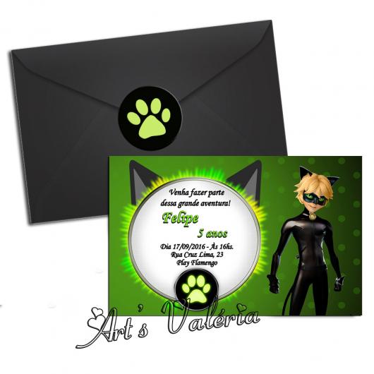 Convites Ladybug com Cat Noir no estilo cartão