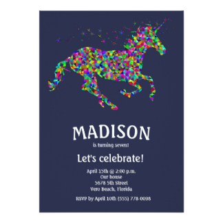 Convites Unicórnio Azul com unicórnio colorido