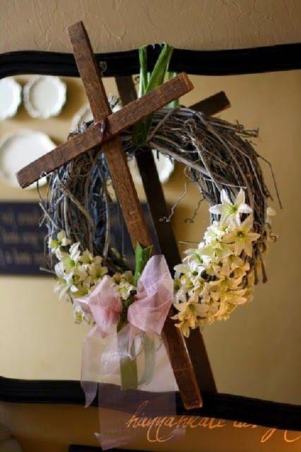 Decoração de Páscoa Para Igreja guirlanda com cruz