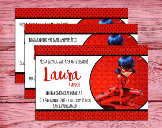 Convite Festa Ladybug estilo cartão