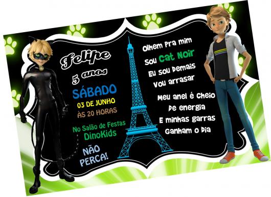 Convite Festa Ladybug e Cat Noir com Torre Eiffel