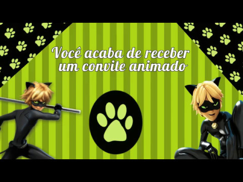Convite Festa Ladybug e Cat Noir com pegadas de gato
