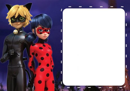 Convite Festa Ladybug e Cat Noir com fundo azul