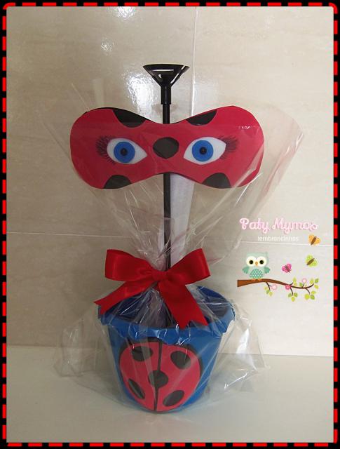 Lembrancinhas Festa Ladybug: cachepô com pega balão