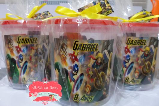 Lembrancinhas Festa Lego copo personalizado com Lego Marvel 