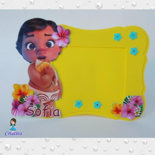 Lembrancinhas Moana Baby porta retrato de EVA amarelo