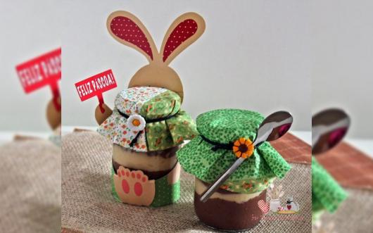 Receitas de Ovos de Páscoa no Pote com plaquinha escrito Feliz Páscoa 