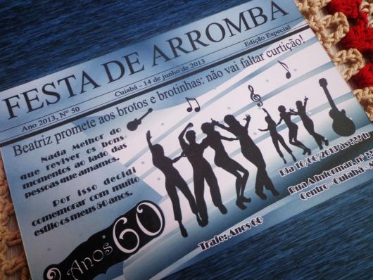 Fotos e Ideias de Convite Anos 60 modelo cartão azul com notas musicais