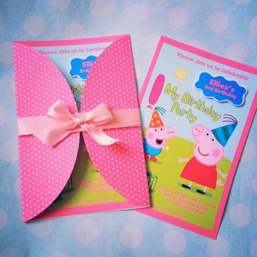 convite Peppa Pig com laço