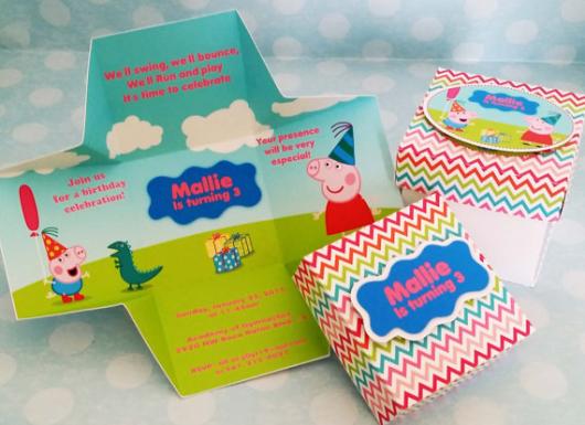 convite Peppa Pig dobrável