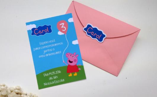 convite Peppa Pig rosa
