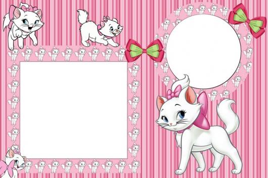 Decoração da Gatinha Marie convite cartão com espaço para foto