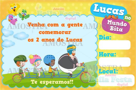 Convite Festa Mundo do Bita com fundo amarelo