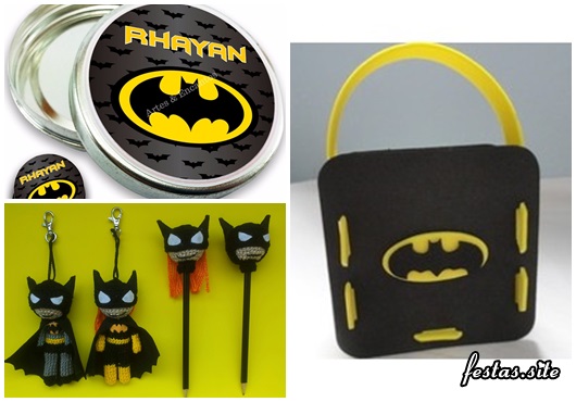 Fotos e Ideias de Lembrancinhas do Batman simples latinha personalizada, ponteira de lápis e maleta de EVA