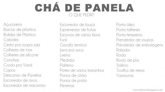 Lista de Chá de Panela completa