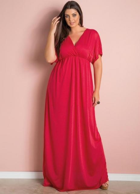Vestido de Formatura Vermelho com plus size longo com manga