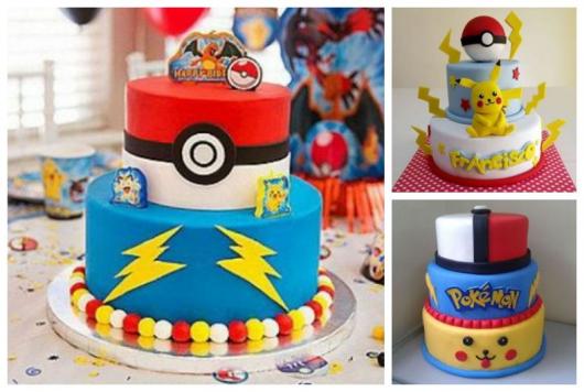 Montagem com três bolos Pokémon com dois ou mais andares.