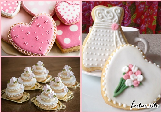 Biscoitos Decorados para casamento no formato de coração rosa