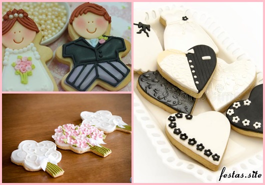 Biscoitos Decorados para casamento no formato de noivinhos