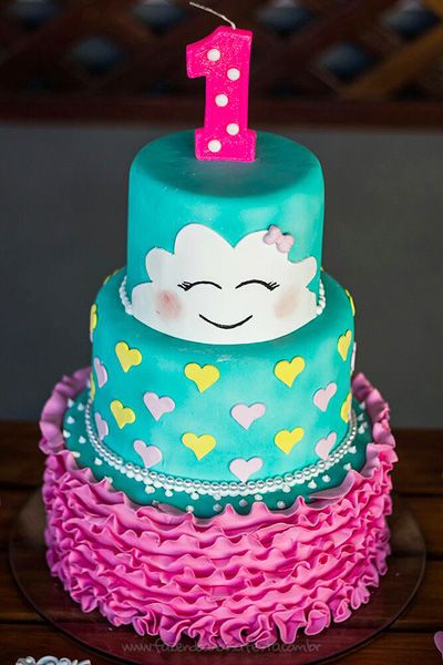 Bolo Chuva de Amor decorado com azul tiffany e rosa