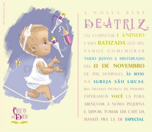 Convite de Batizado e aniversário juntos com desenho do bebê