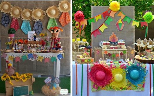 Decoração Festa Junina simples com chapú colorido e flores de papel crepom