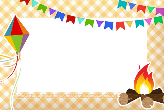 Decoração Festa Junina convite cartão com fogueira e balão