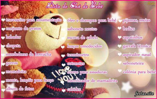 Lista de Chá de Bebê modelo para imprimir