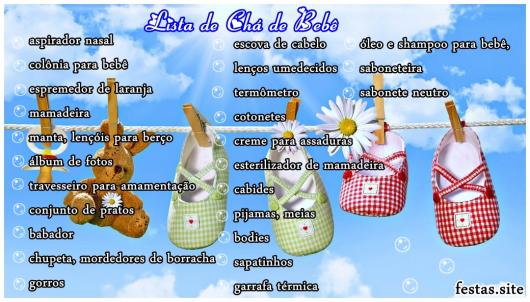 Lista de Chá de Bebê modelo para imprimir