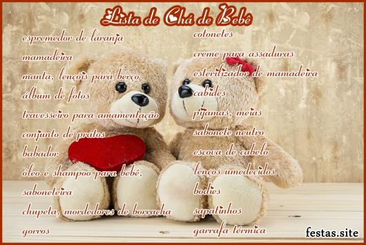 Lista de Chá de Bebê modelo para imprimir
