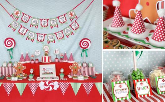 Mesversário decoração Natal ccom bandeirinhas de papel