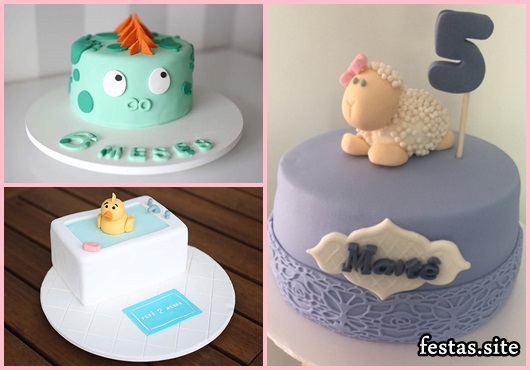 Mesversário bolos decorados patinho na banheira, ovelhinha e dragãozinho