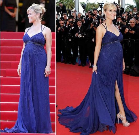 Vestido de Festa para Gestante azul royal longo com fenda